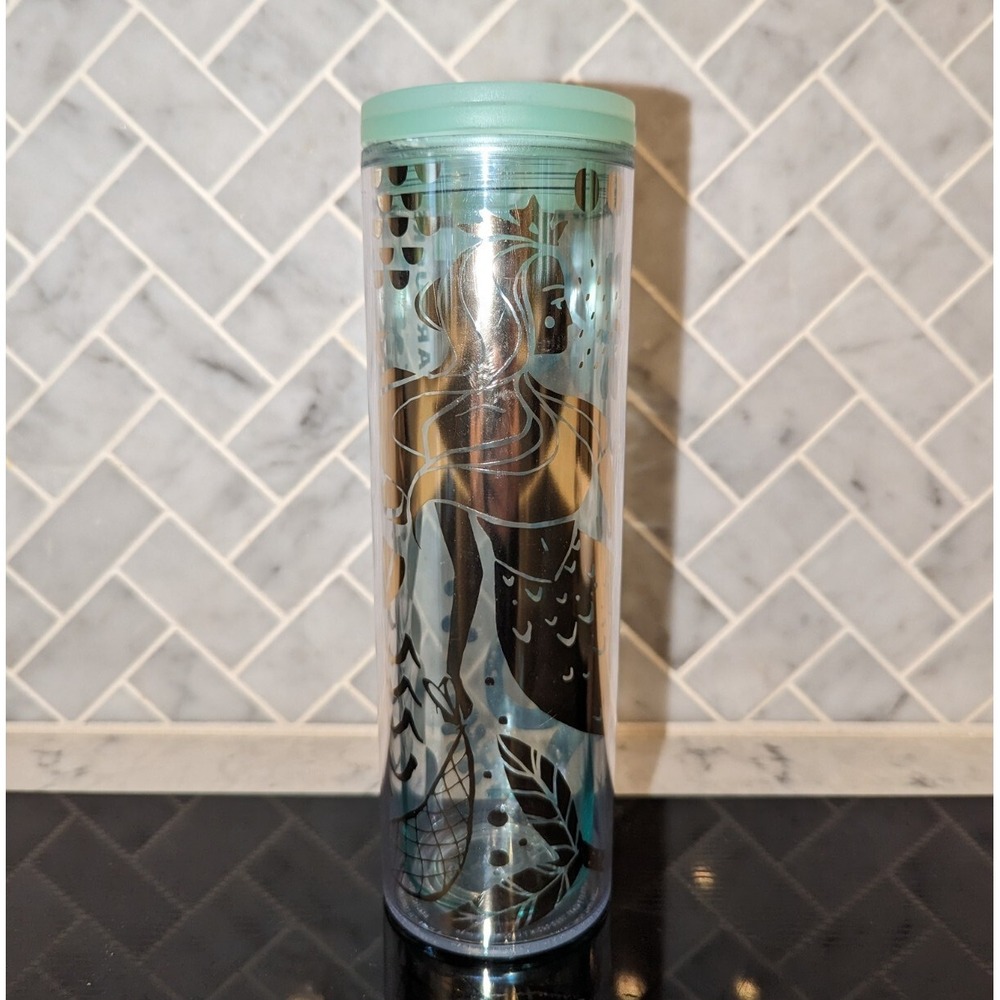 Starbucks Gold Mint Green Mermaid Siren Clear Cold Cup Tumbler 16oz